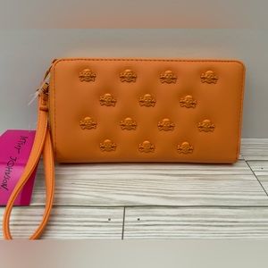 Betsey Johnson Orange Skull Embossed Wristlet Wallet